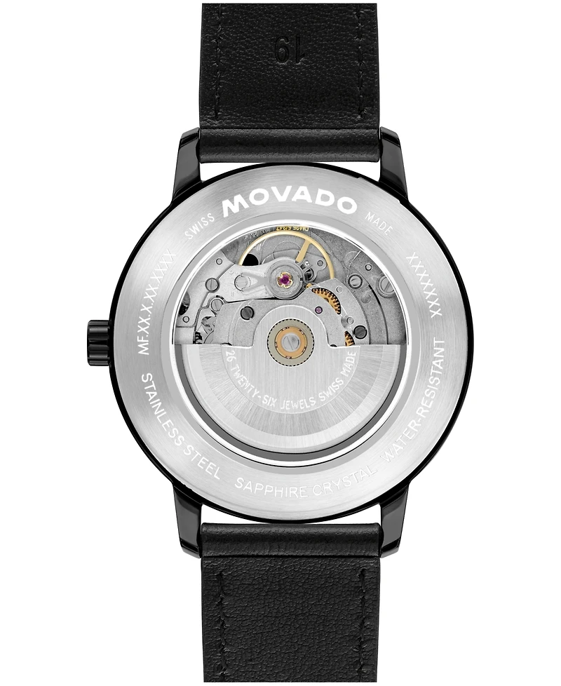 Movado Men's Movado Face Automatic Black Leather Watch 39mm