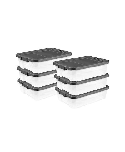 Sterilite 40 Quart Plastic Storage Bin Tote and Latch Lid, 6 Pack, Gray
