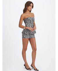 Miss Circle Women's Petrina Zebra Linen Print Sleeveless Peplum Top
