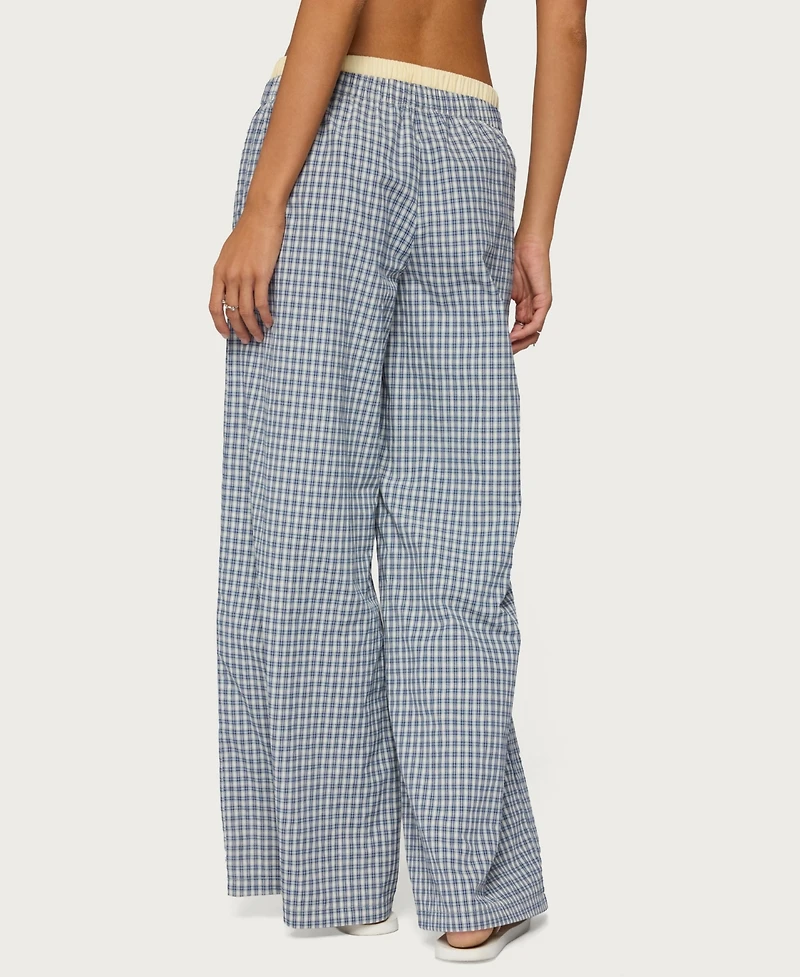 Edikted Women's Indya Contrast Plaid Wide Leg Pants