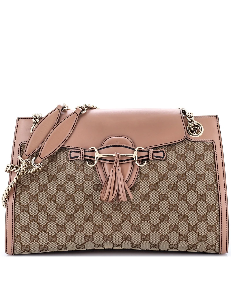 Pre-Owned Gucci Large Emily Chain Flap Shoulder Bag Gg Canvas and Leather