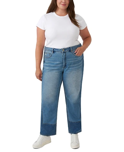 Seven7 Plus Pieced Straight High-Rise Colorblock Jeans