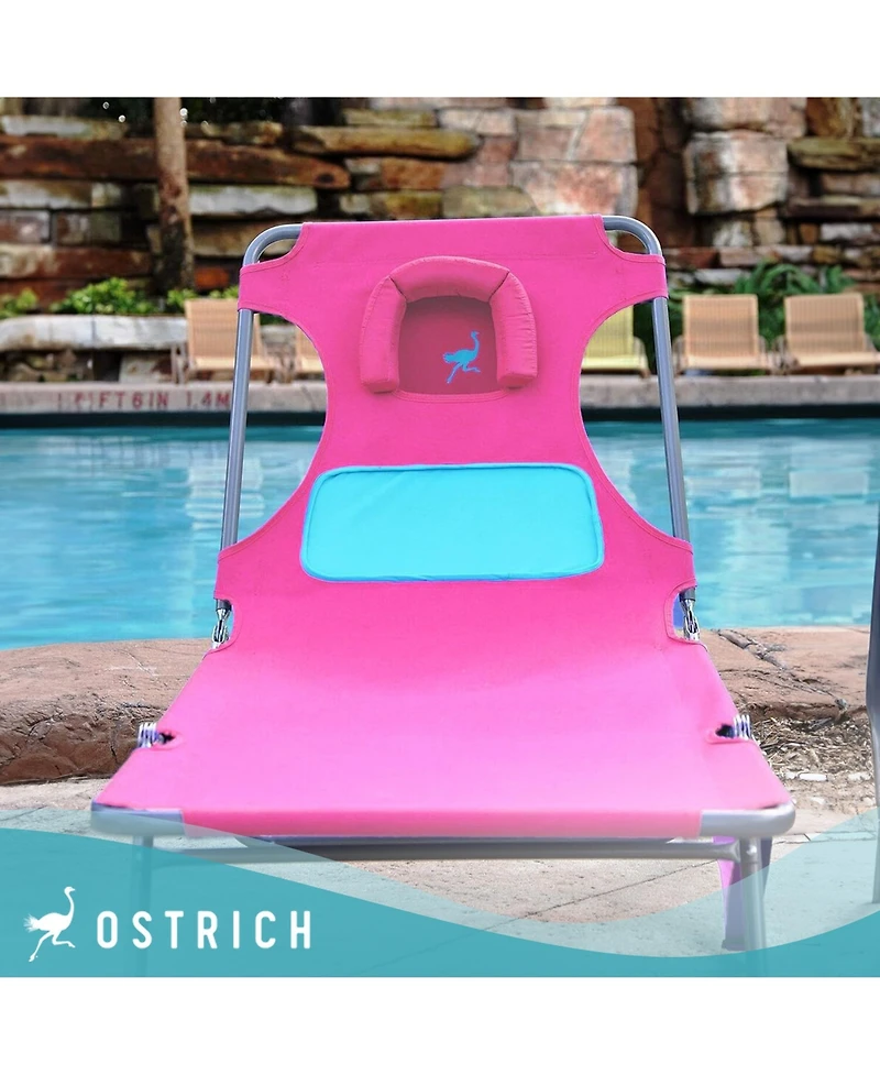 Ostrich Comfort Lounger Poolside Chair and Chaise Sunbathing Beach Chair, Pink