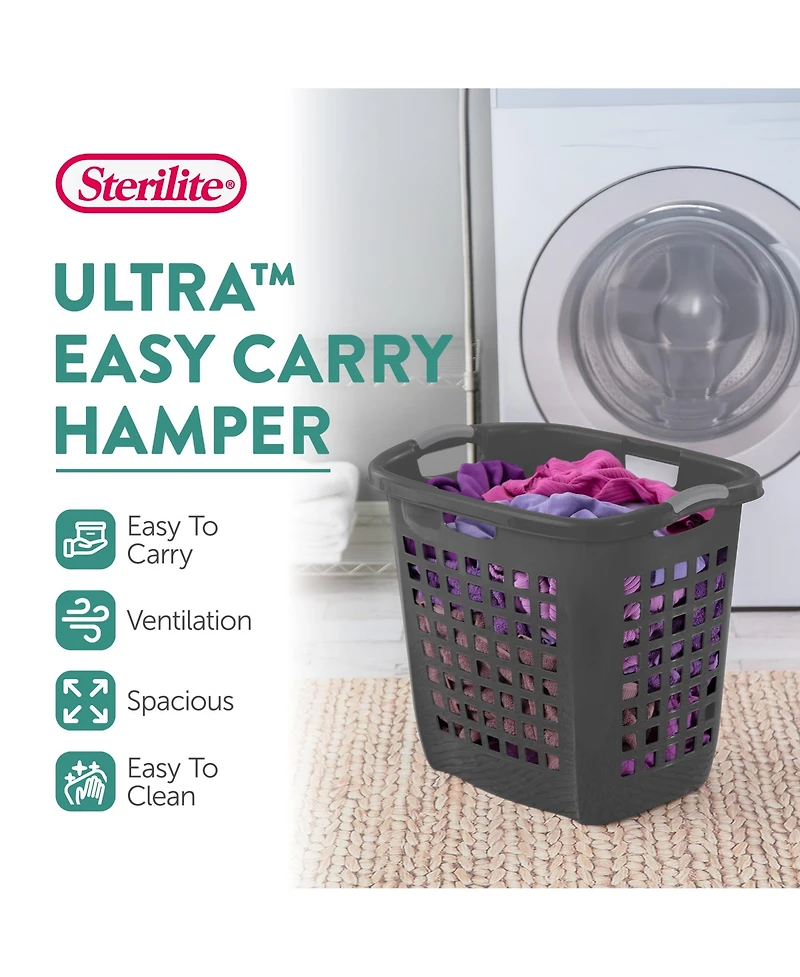 Sterilite Ultra Easy Carry Laundry Basket, 2.1 Bushel with Handles, Grey, 4 Pack
