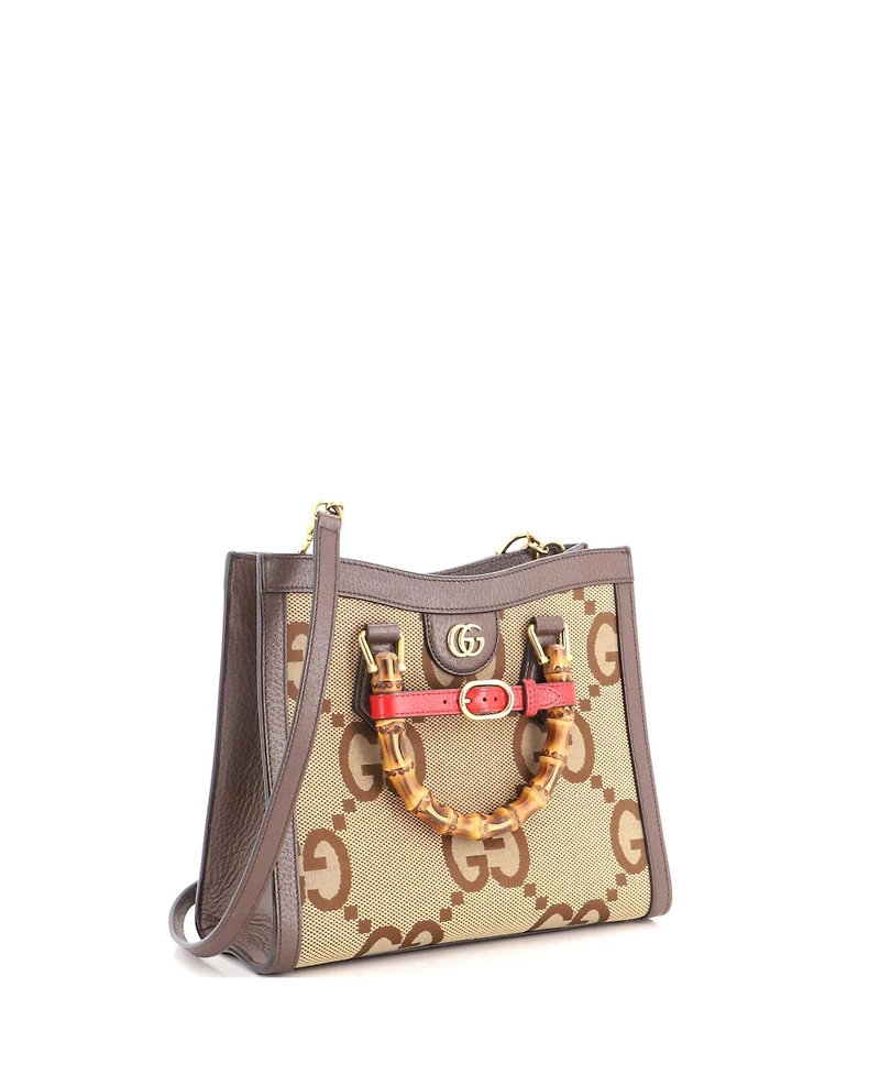 Pre-Owned Gucci Small Diana Nm Bamboo Handle Tote Jumbo Gg Canvas