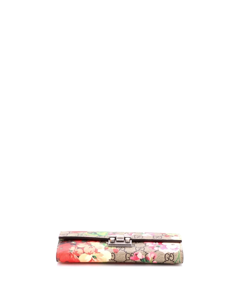 Pre-Owned Gucci Long Padlock Continental Chain Wallet Blooms Print Gg Coated Canvas