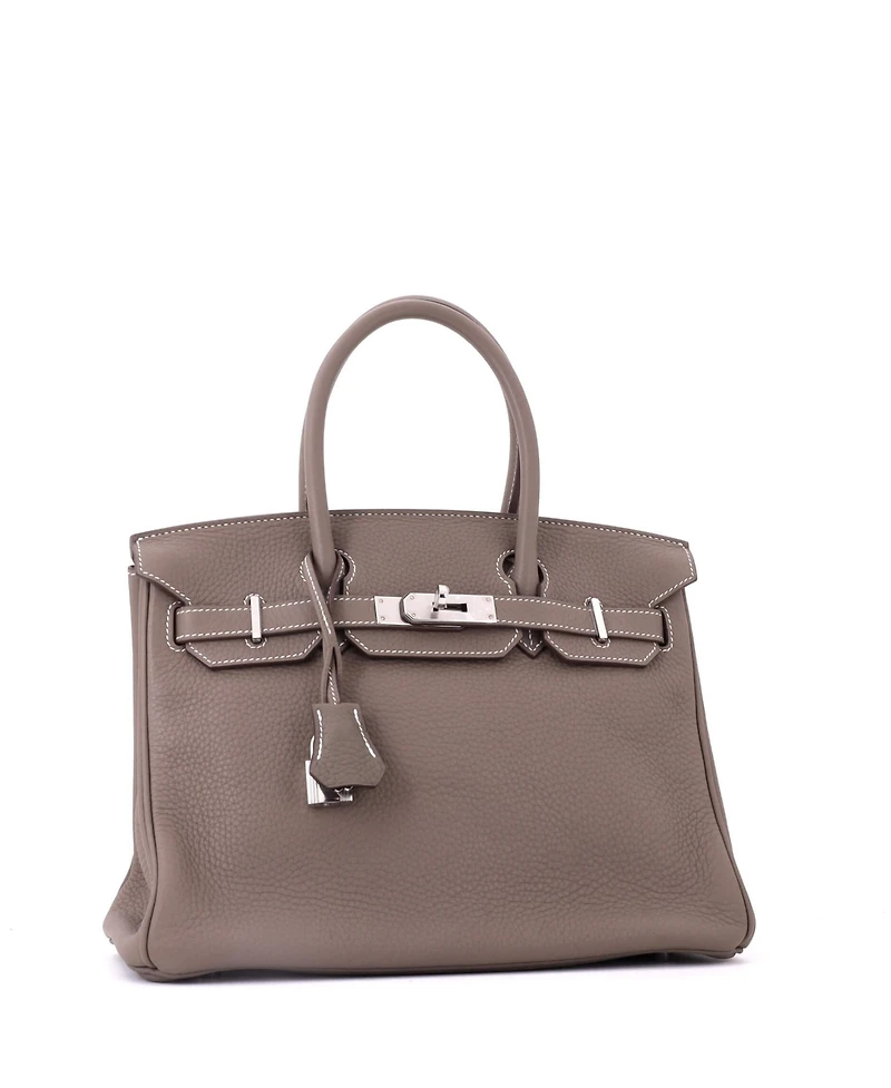 Pre-Owned Hermes Birkin 30 Handbag Grey Clemence with Palladium Hardware