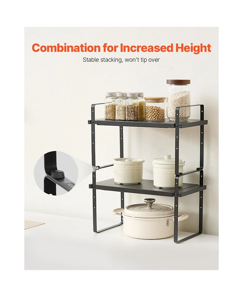 Sugift Expandable 2 Tier Cabinet Shelf Organizer Stackable Countertop Riser for Kitchen and Pantry