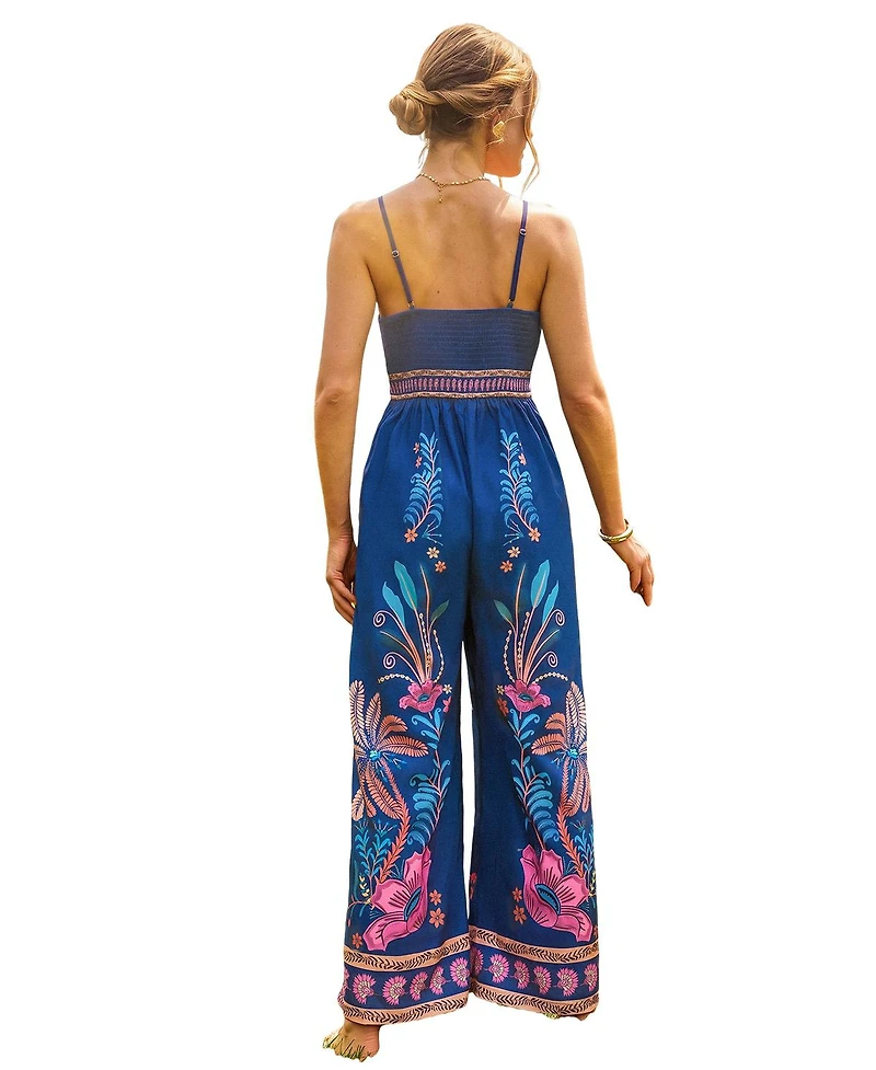 Cupshe Women's Boho Floral Print Spaghetti Strap Wide Leg Jumpsuit
