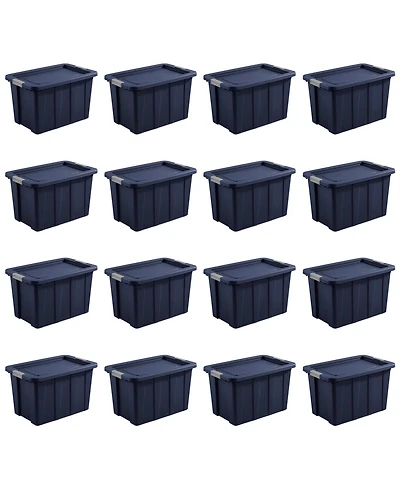 Sterilite Tuff1 30 Gal Plastic Storage Tote Bin w/Latching Lid, Blue (16 Pack)