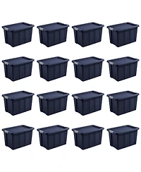 Sterilite Tuff1 30 Gal Plastic Storage Tote Bin w/Latching Lid, Blue (16 Pack)