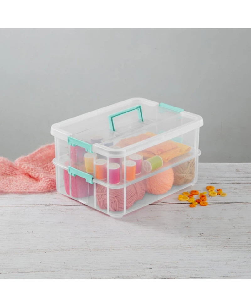 Sterilite Convenient Home 2-Tier Layer Stack Carry Storage Box, Clear (16 Pack)