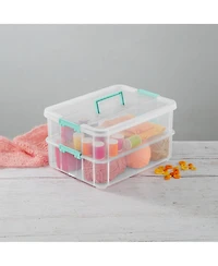 Sterilite Convenient Home 2-Tier Layer Stack Carry Storage Box, Clear (16 Pack)