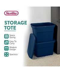 Sterilite Classic Lidded Stackable 18 Gal Storage Tote Container, Blue
