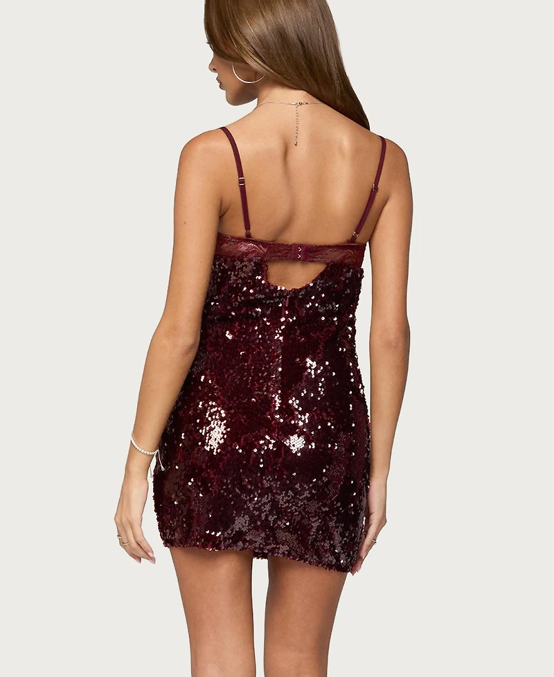 Edikted Women's Airi Sequin Lacey Cupped Mini Dress