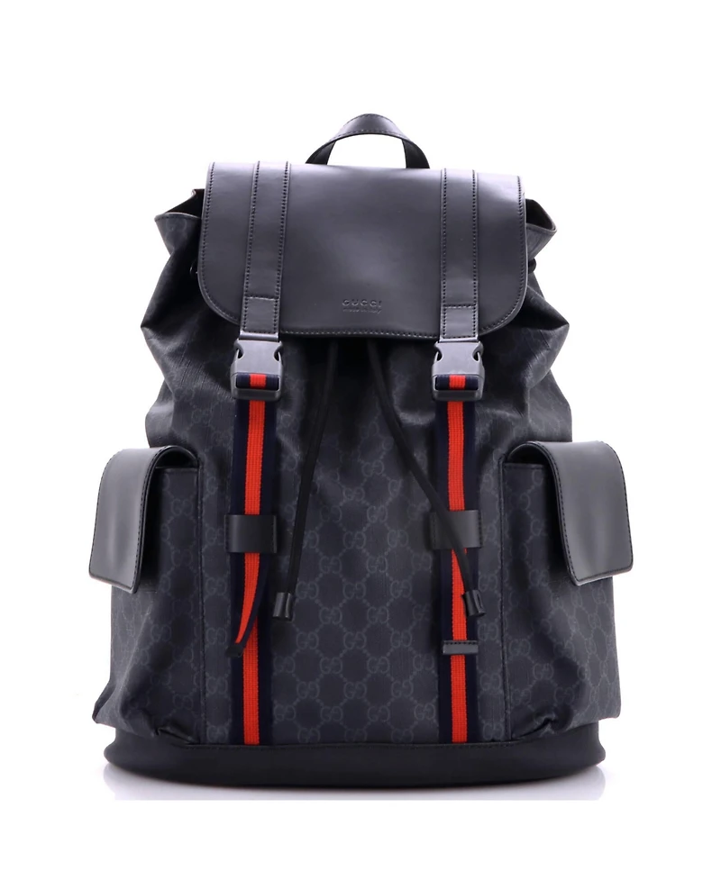 Pre-Owned Gucci Large Double Pocket Buckle Backpack Gg Coated Canvas