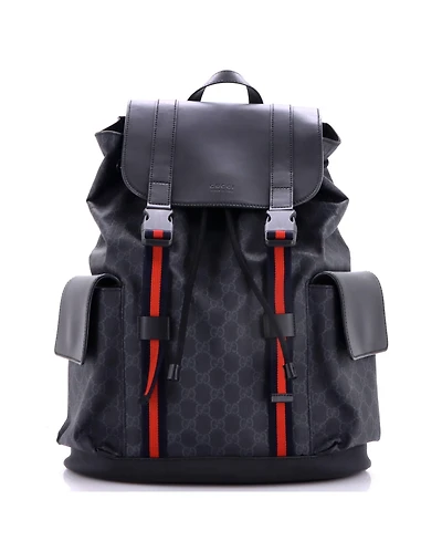 Pre-Owned Gucci Large Double Pocket Buckle Backpack Gg Coated Canvas