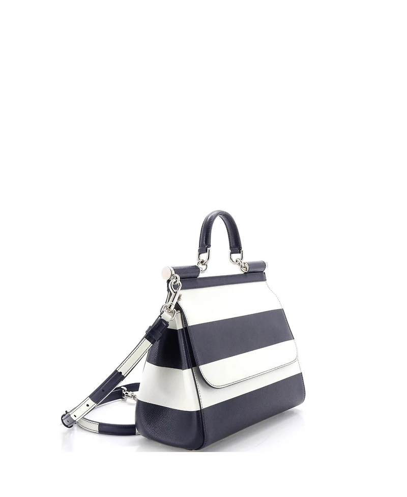 Pre-Owned Dolce and Gabbana Medium Miss Sicily Bag Striped Leather