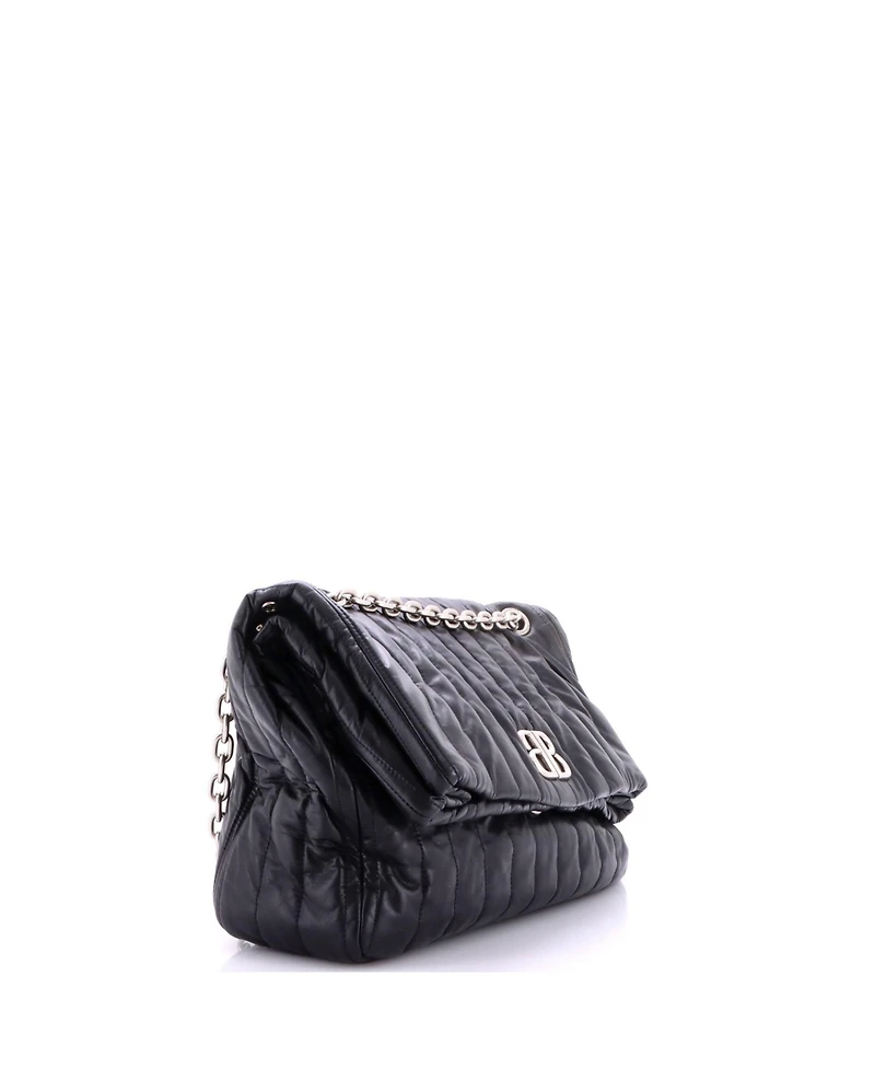 Pre-Owned Balenciaga Medium Monaco Chain Flap Shoulder Bag Quilted Leather