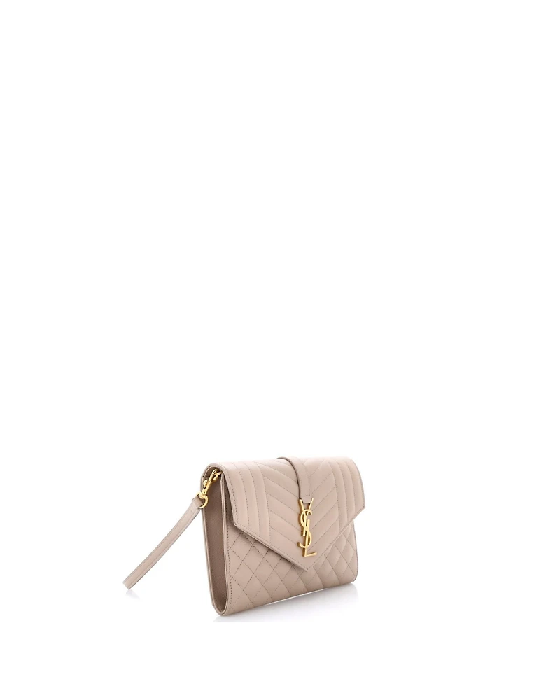 Pre-Owned Saint Laurent Classic Monogram Envelope Wristlet Clutch Mixed Matelasse Leather