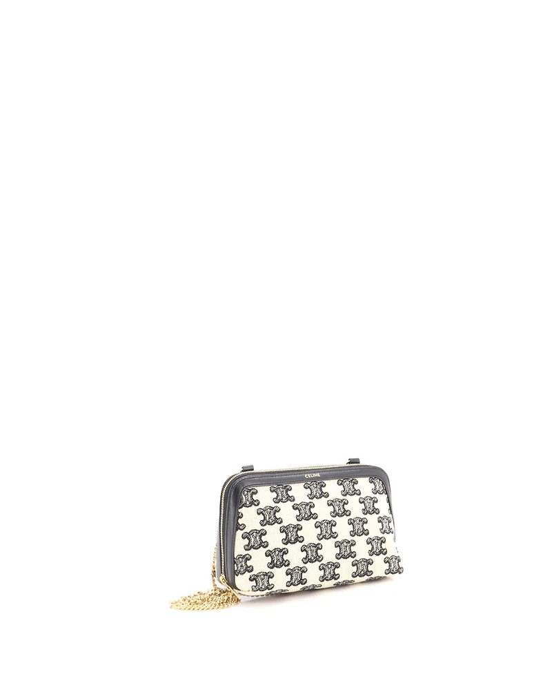 Pre-Owned Celine Zip Around Chain Clutch Triomphe Canvas