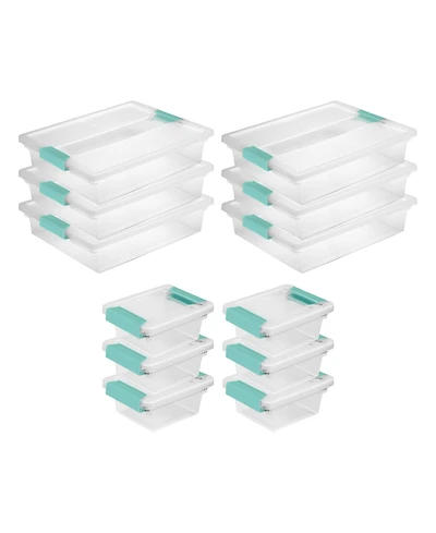 Sterilite Plastic Large Clip Bin Clear, 6 Pack and Mini Clip Storage Box, 6 Pack