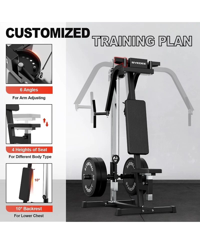 Syedee Chest Fly and Reverse Delt Machine, Plate-Loaded Pec Deck, 400 Lbs Upper Body Specialty Machine, 4-Level Seat, 2:1 Ratio, Aluminum Pulleys