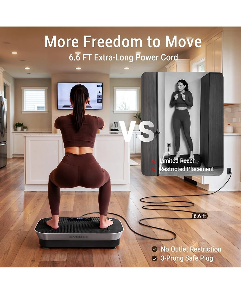 Syedee Vibration Plate Exercise Machine, 180 Speed Levels, Full Body Workout Platform, 450 lbs Capacity with Bluetooth, Resistance Bands