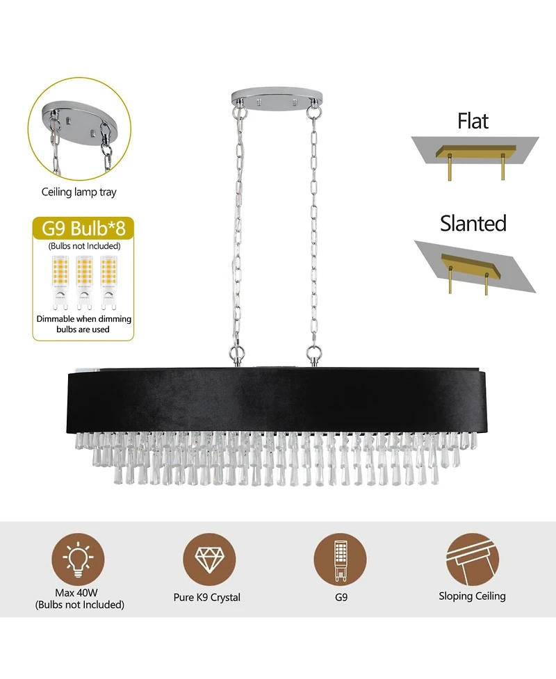Clihome 39" Modern Crystal Chandelier with Imitation Velvet Anti-Glare Shade (Bulb Not Included)