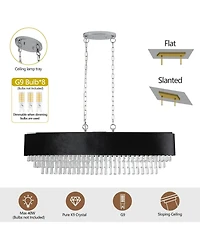 Clihome 39" Modern Crystal Chandelier with Imitation Velvet Anti-Glare Shade (Bulb Not Included)