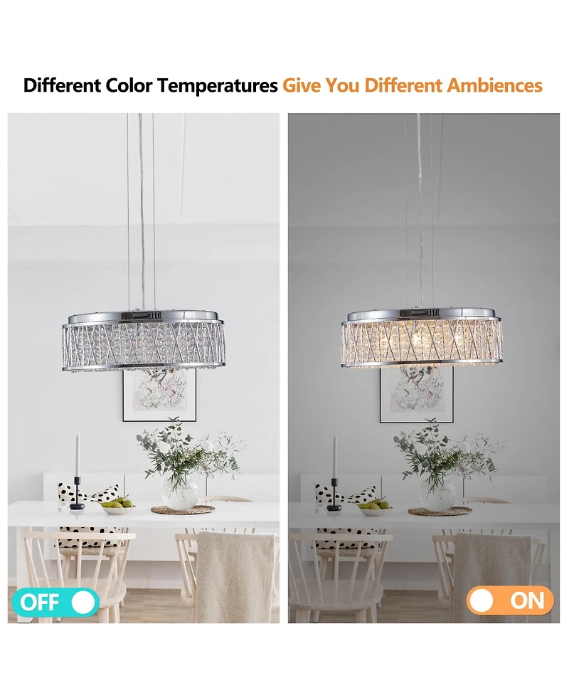 Clihome Crystal Chandelier 19" Round Ceiling Light Flush Mount Ceiling Light Fixture (Bulb Not Included)