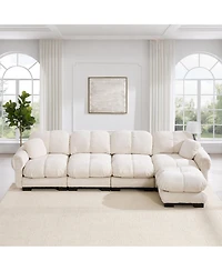 Boyel Living Oversize Chenille L-Shaped Sofa Deep Seat Couch with Movable Ottoman Exquisite Pillows and Quilted Back Cushions