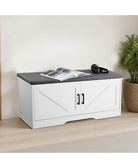 Sugift 39.4 Inch Entryway Shoe Storage Bench with Padded Seat 2 Barn Doors and Adjustable Shelf
