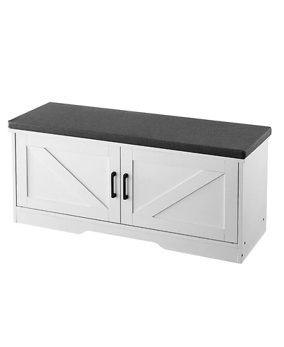 Sugift 39.4 Inch Entryway Shoe Storage Bench with Padded Seat 2 Barn Doors and Adjustable Shelf