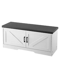 Sugift 39.4 Inch Entryway Shoe Storage Bench with Padded Seat 2 Barn Doors and Adjustable Shelf
