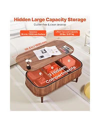Sugift 39.4 Inch Fluted Oval Lift Top Coffee Table with 3 Hidden Storage Compartments