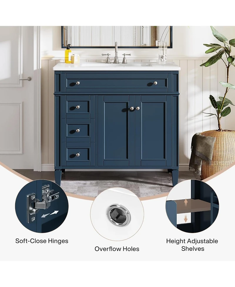 Tribesigns 36 Inch Bathroom Vanity with Sink with 3 Drawers and 2 Doors