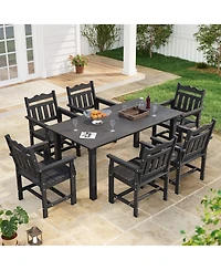 Sonkuki 7 Piece Outdoor Dining Set Rectangular Patio Table Chairs Hips Weather Resistant with Umbrella Hole