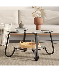 Flynama 31.5 Inch Retro Double-Layer Tempered Glass Coffee Table, Metal Frame Compact Accent Table for Home Office