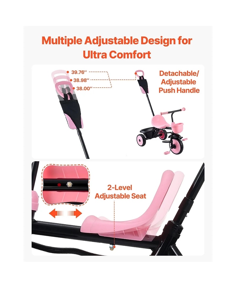 Sevorley Toddler 2-in-1 Convertible Tricycle with Parent Push Handle, 55 lb. Capacity, Ages 1.5+