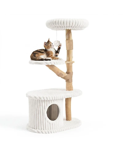 Gymax 41 Inch Tall Modern Cat Tower with Real Wood Branches Scratching Posts Cozy Bed