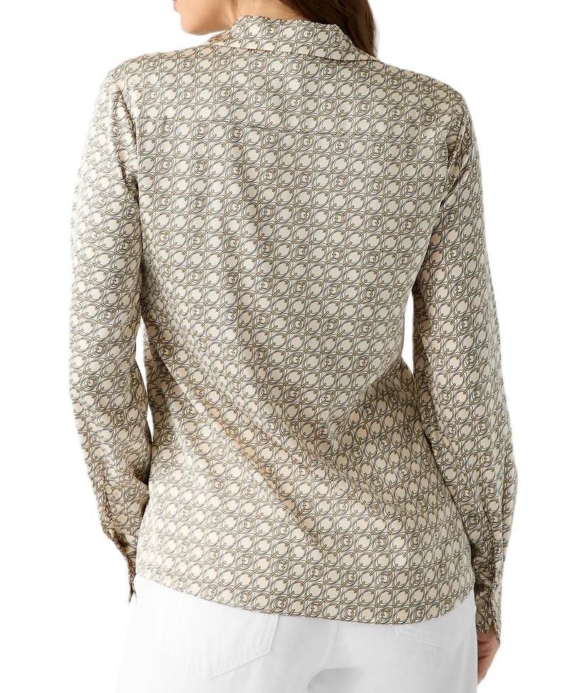 Guess Women's Concetta Satin Wrap Collared V-Neck Long-Sleeve Blouse