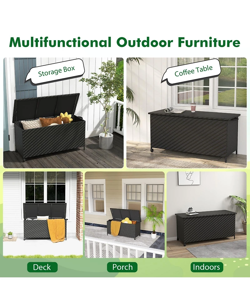 Mecale 85-Gallon Wicker Deck Box with Zip-Out Liner, Patio Storage Table
