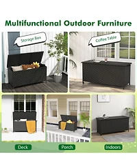 Mecale 85-Gallon Wicker Deck Box with Zip-Out Liner, Patio Storage Table