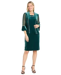 R & M Richards Women's Rhinestone Scoop Neck Velvet Jacket and Dress, 2-Piece Set