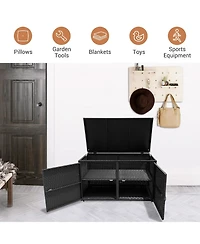 Mecale 88-Gallon Rattan Storage Cabinet with Flip Top and Double Doors