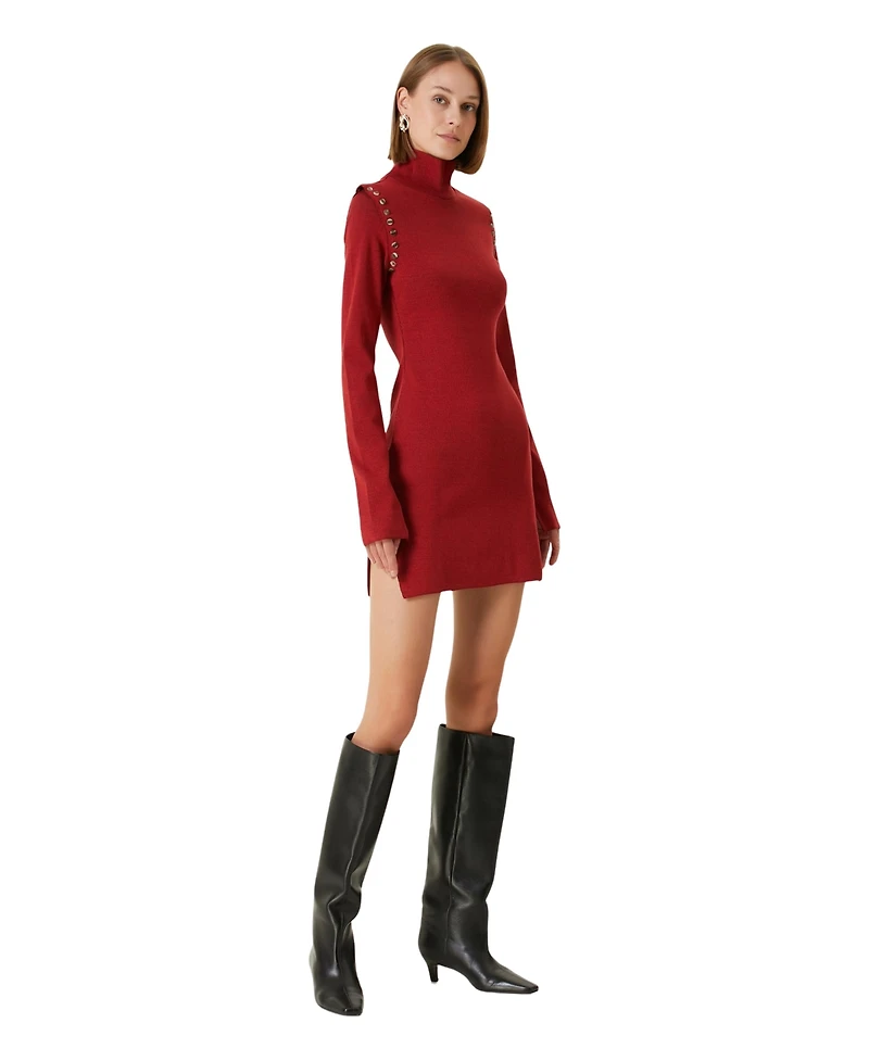 Pcfg Women's Two-Tone Ribbed Long-Sleeve Dress