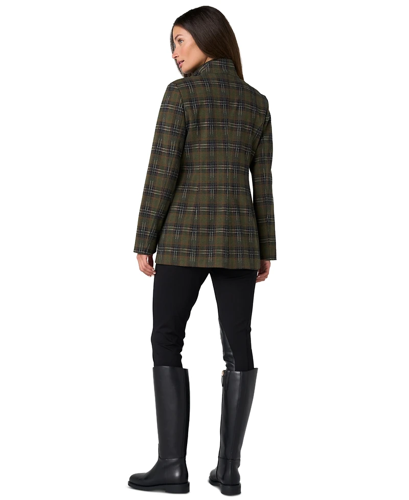 Liverpool Los Angeles Women's Tartan-Plaid Funnel-Neck Jacket