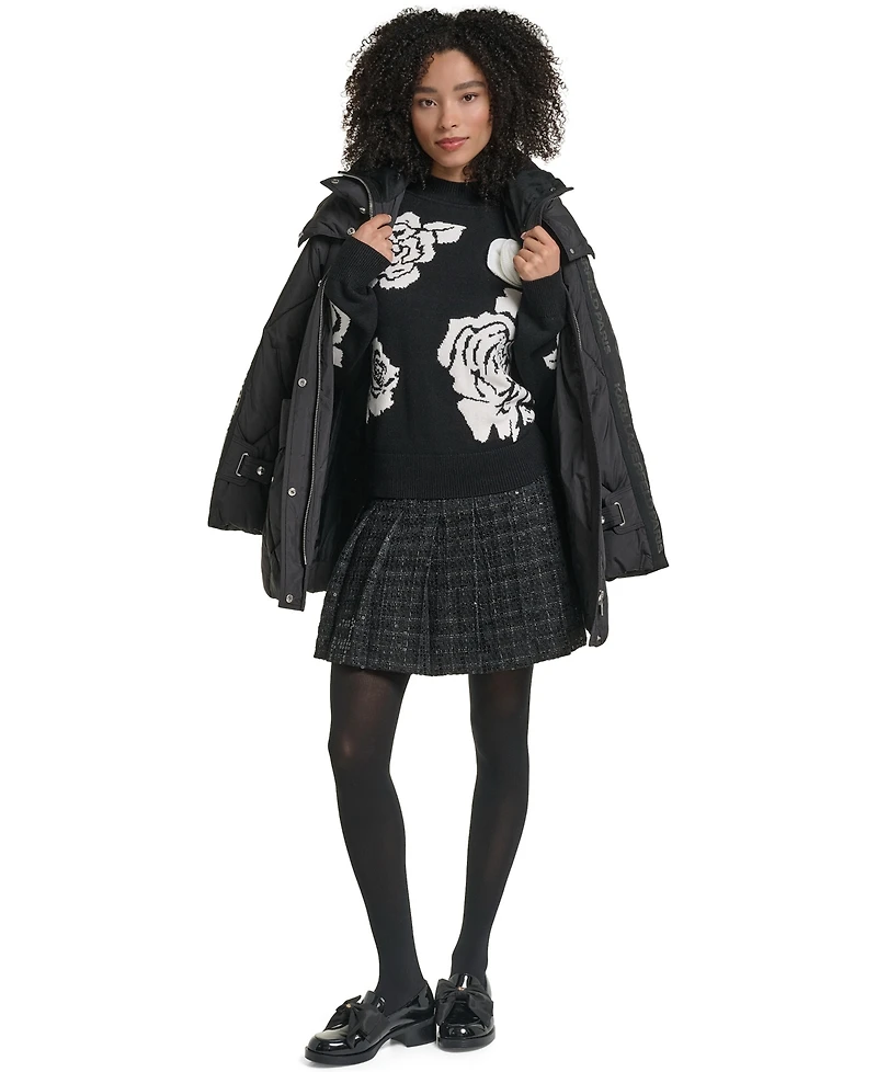 Karl Lagerfeld Paris Women's Hooded A-Line Puffer Coat