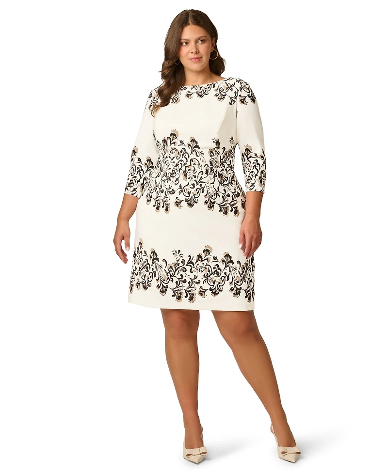 Adrianna Papell Plus Floral-Print 3/4-Sleeve Sheath Dress